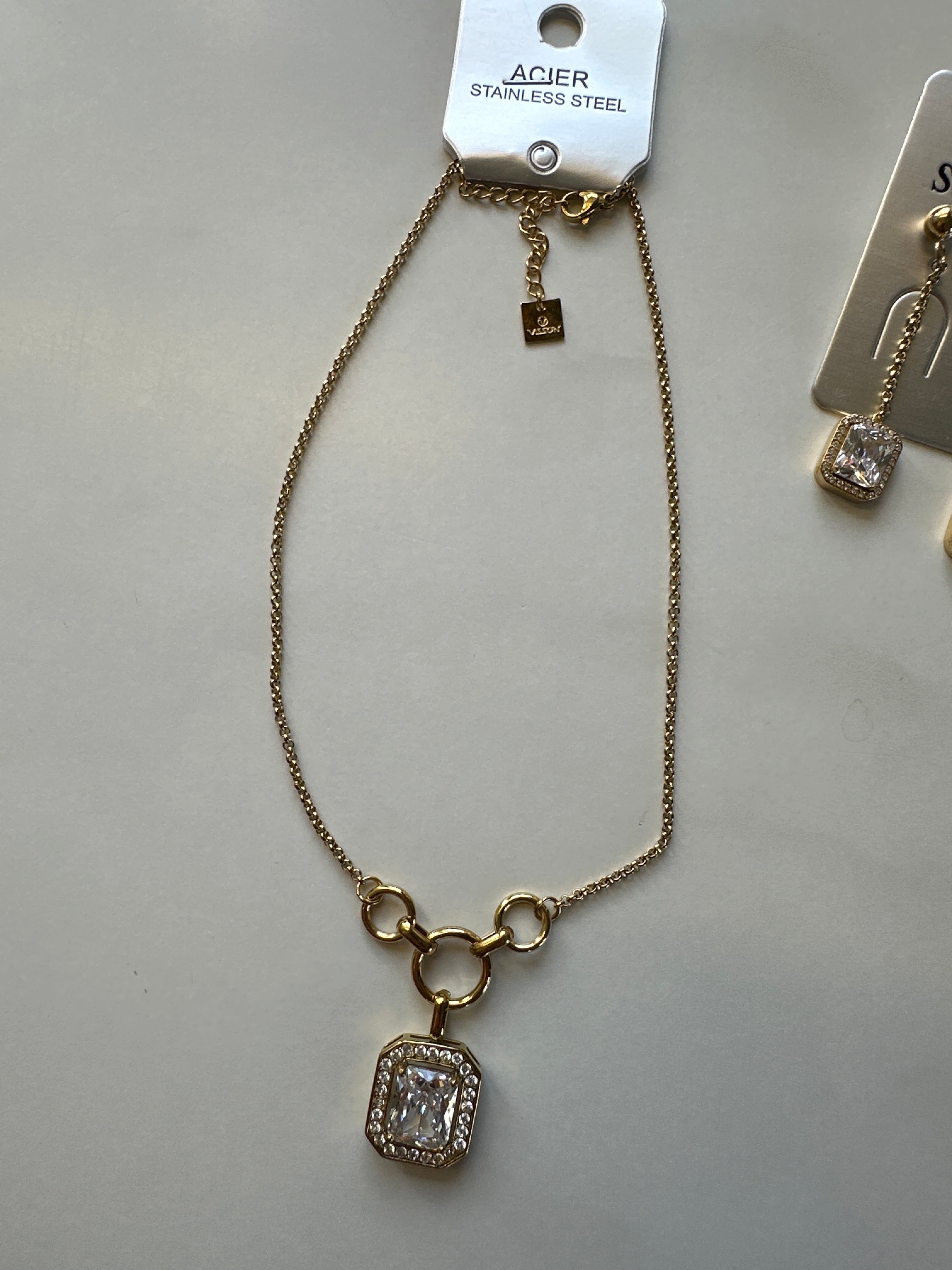 Pendentif strass acier inoxydable