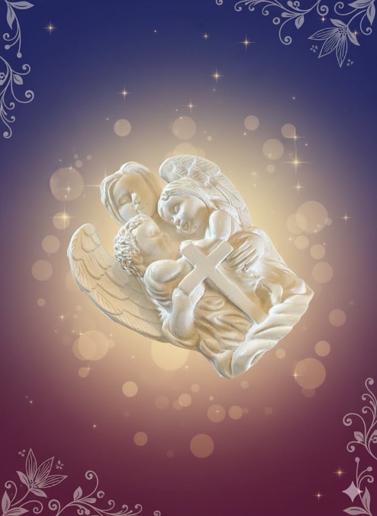 L’ange et les enfants blanc en céramique 