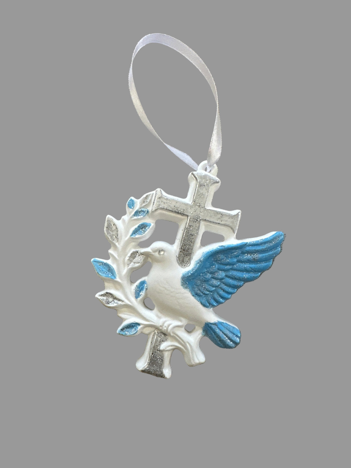 Colombe a la croix , argentée et bleue pailletée