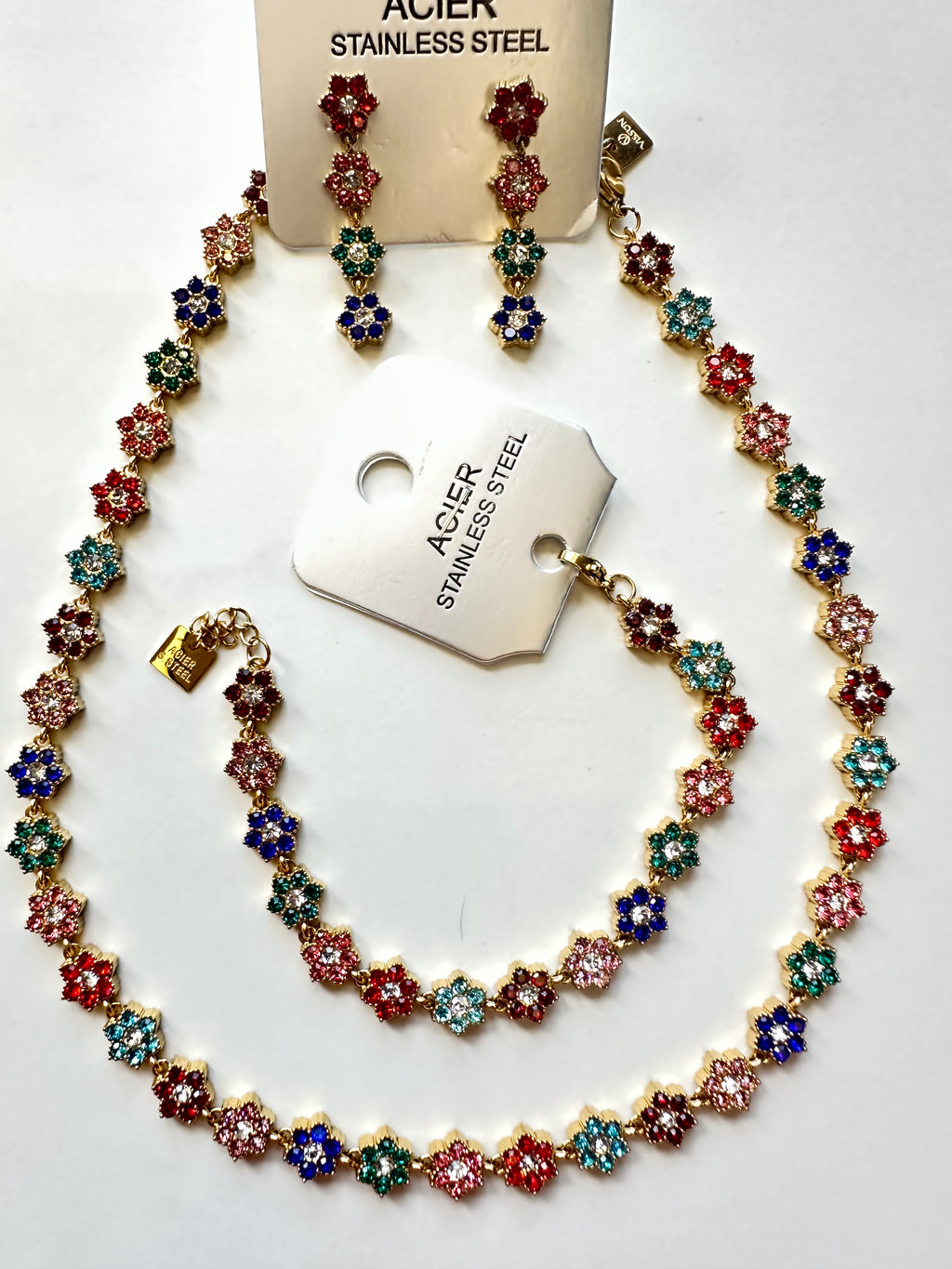 Parure strass en acier inoxydable