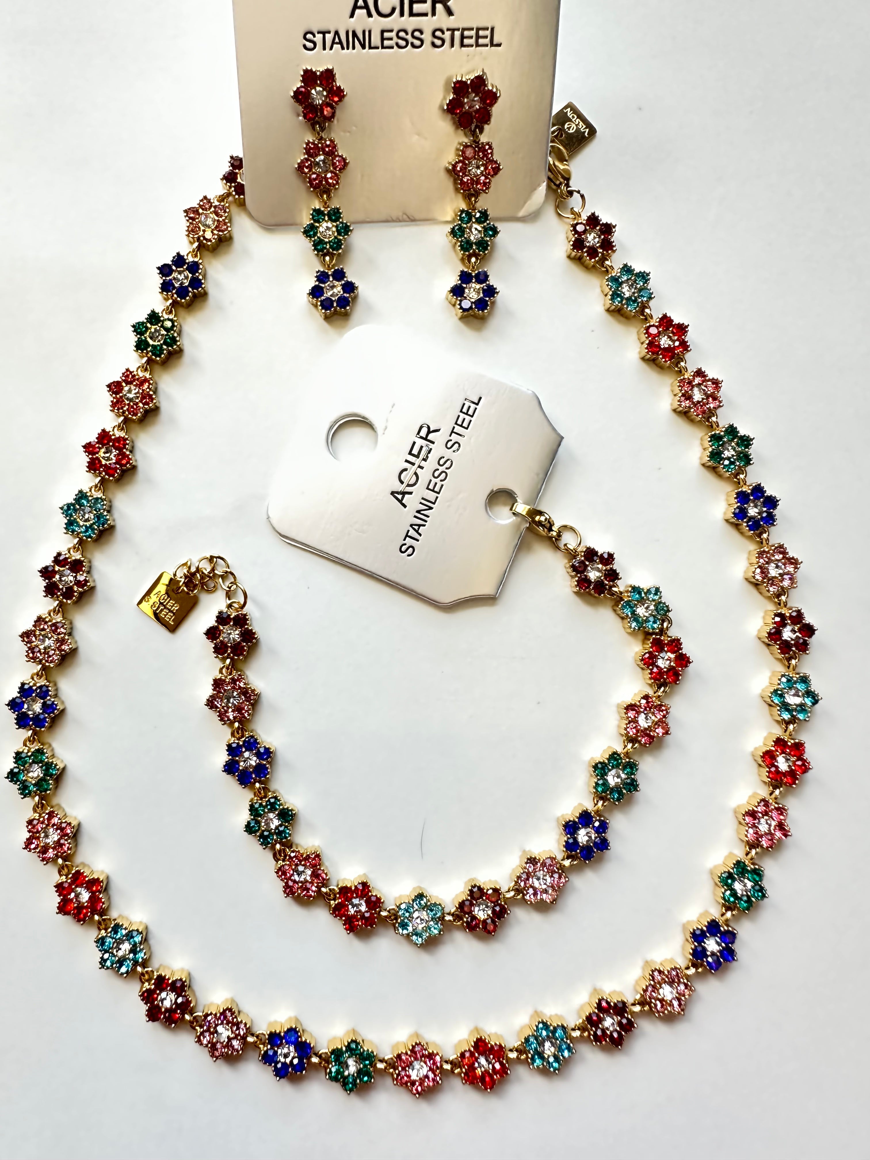 Parure strass en acier inoxydable