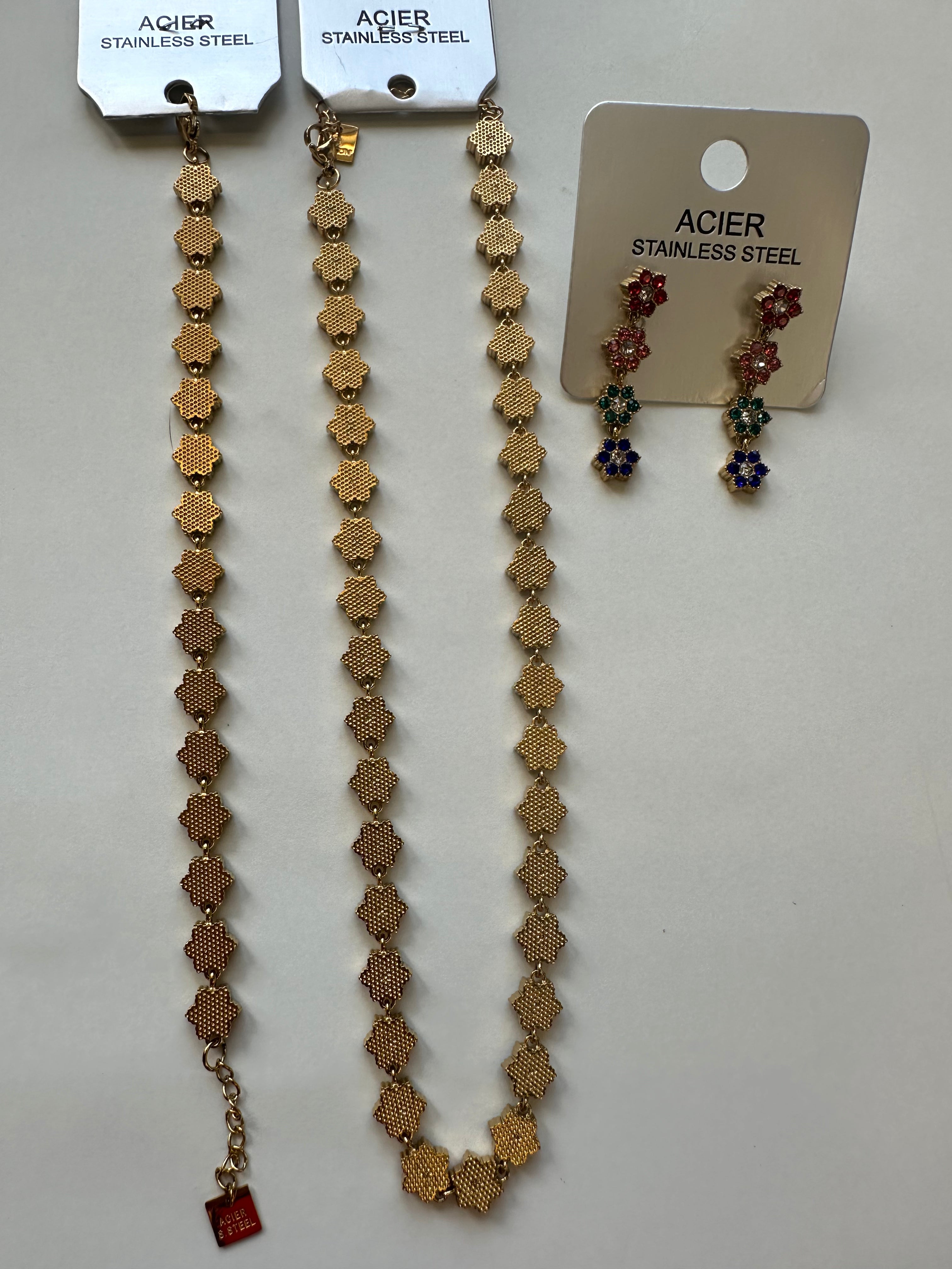 Parure strass en acier inoxydable