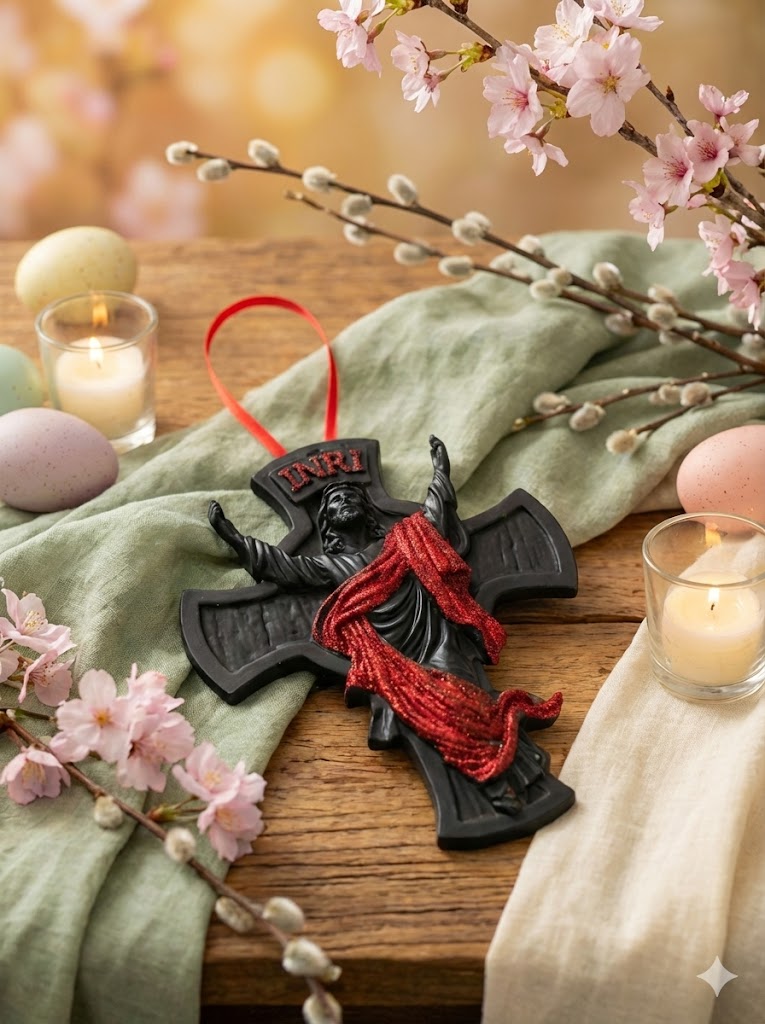 Crucifix noir matt et rouge
